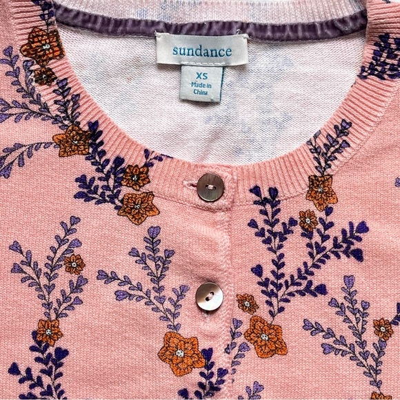 Sundance Floral Cotton Cardigan Pink Blue Feminine Cottagecore Layer XS - Picture 2 of 5